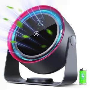 Nezylaf Rechargeable Desk Fan, 5-Speed Quiet Strong Airflow Battery Operated Table Fan with Touchscreen Digital Display. Portable USB Powered Fan for Office, Bedroom, Kitchen, Small Travel Camping