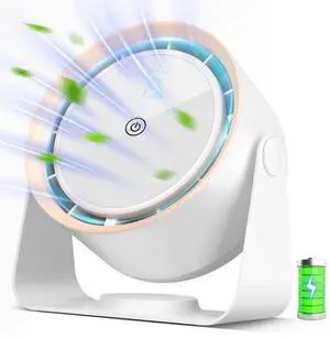 Nezylaf Rechargeable Desk Fan, 5-Speed Quiet Strong Airflow Battery Operated Table Fan with Touchscreen Digital Display. Portable USB Powered Fan for Office, Bedroom, Kitchen, Small Travel Camping