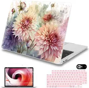 Mektron Case for MacBook Air 13 inch M1 A2337 A2179 A1932,Hard Cover 2018-2021 Air 13-inch with Touch ID, Exclusively Designed Protective Shell with Keyboard Skin+Screen Protector,Watercolor Dahlias