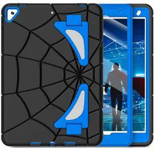 Nitupai iPad 9th Generation Case, Black+Blue, 10.2 inch, Hard PC and Durable Soft Silicone Construction, Precise Cutouts, Double Sturdy Kickstand, Two Angle View