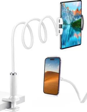 Niumowa Gooseneck Tablet Holder - Flexible Stand, Tablet Holder,Cell Phone Holder,Cell Stand, Flexible Adjustable Arm in Bed for/Mobile Phone/Switch/etc, 98 cm Total Length (White)