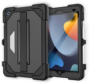 for iPad 9th/8th/7th Generation Case, iPad 10.2 Case (2021/2020/2019), Built-in Screen Protector, Heavy Duty Protective Case with Kickstand & Hand Strap, Full Body Shockproof Protective Cover (Black)