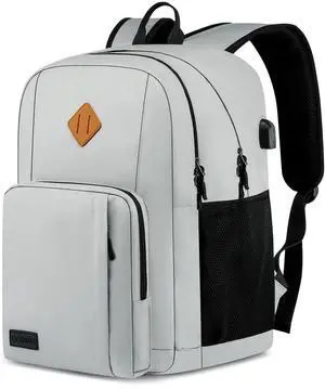 Backpack for Men Women, School Backpacks for Teen Boys Girls, Lightweight Laptop Backpack for Travel with USB Charger, Water Resistant Backpack, Grey