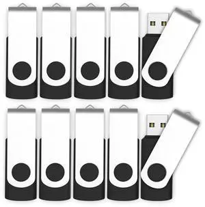 MOSDART No Logo USB2.0 4GB Flash Drive, Swivel Design with LED Indicator, Keychain Loop, FAT32 Memory Stick for Data Storage, Black(Pack of 10)