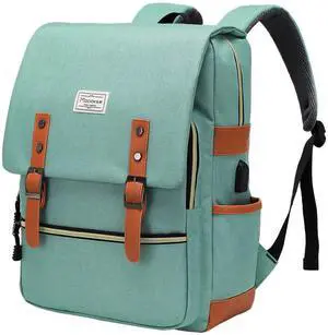 Modoker Vintage Laptop Backpack for Women Men,Travel Backpacks with USB Charging Port Fashion Backpacks for Working Women Fits 15.6Inch Notebook, Green