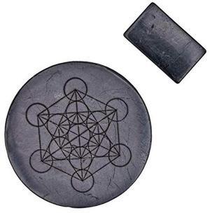 Shungite Plates for Cell Phones, Tablets, Laptops | Shungite Stone Stickers for Electronics with Sacred Geometry - Set of 2, Large Plate with Metatron's Cube