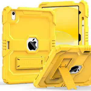 MARIWIVI Case for iPad (A16) 11th Generation 11 inch 2025/ i Pad 10th Generation 10.9 inch 2022 with Pencil Holder/Built-in Stand, Shockproof Rugged Protective Cover for iPad 11th/ 10th Gen (Yellow)