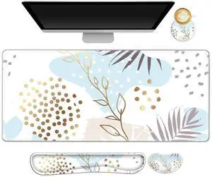 NXZGO Large Gaming Mouse Pad Set, 4 in1 Ergonomics Keyboard Desk Mat with Memory Foam Wrist Rest, Computer Extended Game Mousepad, Non-Slip Desk Pad Matt Easy Typing Pain Relief I Art Modern Blue