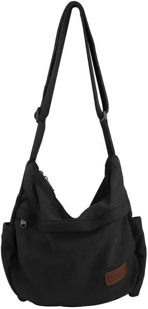 Large Canvas Messenger Bag with Multiple Pockets for Men and Women, Crossbody Shoulder Tote Hobo Laptop Bag(521/Black)