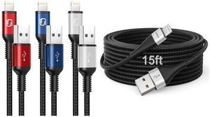 iPhone Charger, 3Pack 6ft [Apple MFi Certified] Extra Long iPhone Charger Cord 15 Ft USB A to Lightning Cable Fast Charging Cord