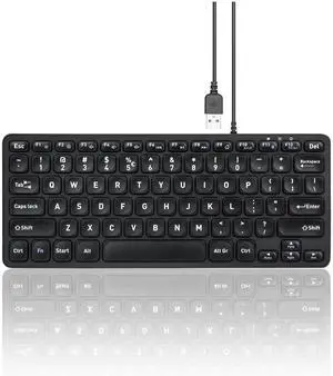 Perixx PERIBOARD-432 Wired Mini USB Keyboard - X Type Scissor Keys - Big Print Keys - US English, Black