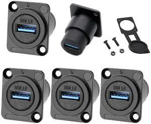 PENGLIN 5PCS USB3.0 D Series Panel-Mount Connector,Waterproof USB Port Socket 86 Panel Mount Square Female to Female Converter Data Transfer Interface Adapter for Network Industrial Equipment