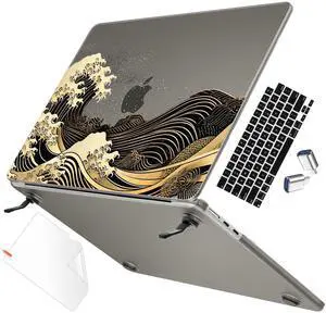 May Chen for M4 MacBook Air 13.6 inch Case A3240 A3113 A2681 M3 M2 2025 2024 2023 2022 Release, Fold Kickstand Pattern Hard Shell Case for M4 Air 13.6" Laptop with Keyboard Cover, Sea Wave