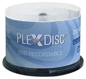 PlexDisc 16X 4.7GB Glossy White Inkjet Hub Printable DVD-R - 50 Disc - 632-514
