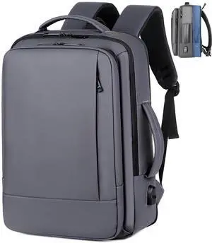 ORILOOSEN 17/15.6" Business laptop backpack, PU Travel backpack,carry on backpack, Expandable laptop backpack Women Men,college backpack (01#Standard, Grey)