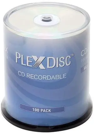 PlexDisc CD-R 700MB 52X Silver Inkjet Hub Printable Recordable Media - 100pk Cake Box (FFP) 631-315-BX, 100 Discs