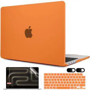 MEEgoodo for M4 MacBook Pro 14 inch Case 2024 2023 2021 A3112/A3401/A3185/A2918/A2992/A2779/A2442 M3 M2 M1 Pro/Max, Laptop Hard Shell with Keyboard Cover & Screen Protector & Webcam Covers, Orange
