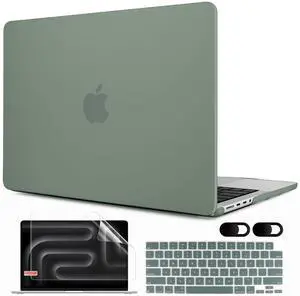 MEEgoodo for M4 MacBook Pro 16 inch Case 2024 2023 2021 (Fit Model A3403/A3186/A2991/A2780/A2485) M3 M2 M1 Pro/Max with Touch ID,Laptop Hard Shell Case with Keyboard& Webcam Cover,Matte Midnight Green