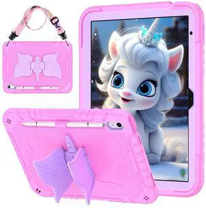 Paorixln for iPad 10th Generation 2022 Case, iPad 10.9 Cover with Stylus Pencil& Shoulder Straps& Unicorn Stand, Fully-Body Rugged Heavy Duty Shockproof, Cute Tablet Case for Kids Girls (Pink)