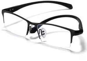PRIVOZA Blue Light Glasses for Men Semi Rimless Rectangular Computer Glasses Blue Blocker Anti Glare UV400 Protection (Black)