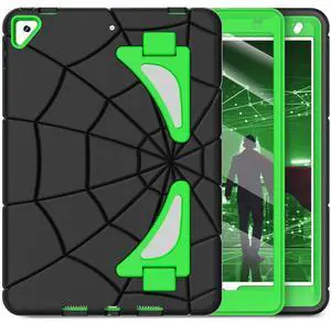 Case for 10.2 Case for Kids 9th / 8th / 7th Generation Gen 2021/2020/2019 Heavy Duty Shockproof Protective Cover 10.2 Inch with Stand for Kids, Black+Green