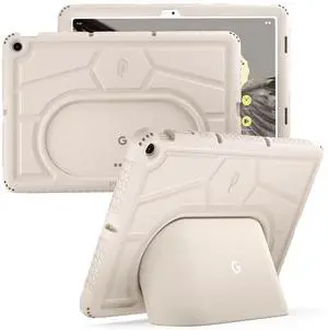 Poetic TurtleSkin Series for Google Pixel Tablet Case 11 inch (2023), Heavy Duty Shockproof Rugged Kids Friendly Drop Protection Silicone Cover Case, Porcelain