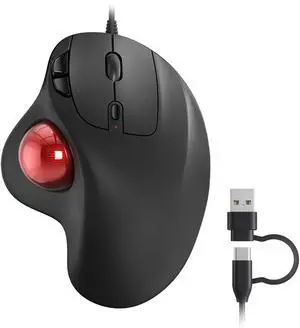 Nulea M509 Trackball Mouse Wired, Ergonomic Design, Easy Thumb Control, Precise & Smooth Tracking, 2-in-1 Interface (Type A &Type C), Compatible for PC, Laptop, Mac, Windows(Red).