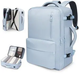 prezon 35L Travel Backpack | 180deg All-Open Design | Multi-Pockets | Airline Approved Carry on |15.6 inch Laptop Compartment | USB Port |Perfect for Travel Business College Bookbags | Men Women, Blue