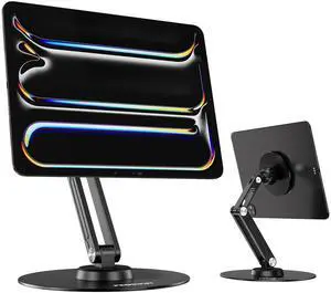 PROSWIFT Magnetic ipad Stand, Foldable Aluminum Alloy Tablet Stand for Desk, 360deg Adjustable Rotatable Tablet Holder, Portable Accessories for Home Office Meeting Room