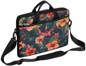 Laptop Bag for Women Men Waterproof Laptop Shoulder Bag 14-15.6 Inch Computer Messenger Bag Carrying Case (Tropical Flowers Design)