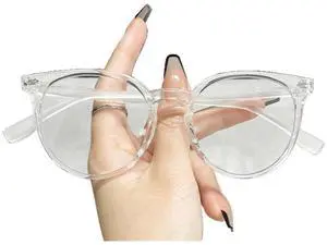 Optifine Round Blue Light Blocking Glasses for Women Men Computer Reading Eyeglasses Frame Clear 0