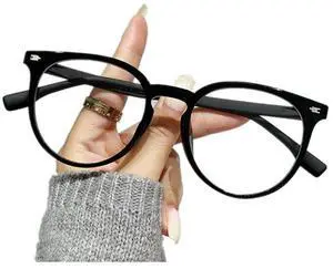 Optifine Round Blue Light Blocking Glasses for Women Men Computer Reading Eyeglasses Frame Black 2.0