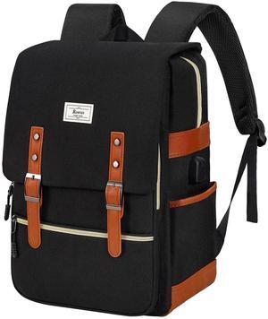 Ronyes Vintage Laptop Backpack for Women Men,15.6 inch Bookbag Casual Daypack with USB Charging Port for College Work, Black Backpacks
