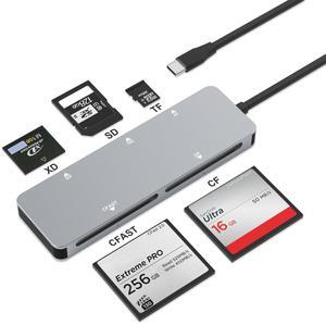CFast 2.0 Card Reader, USB C CFast Card Reader 3.0 5Gbps CFast/CF/SD/TF/XD - 5 in 1 Memory Card Reader/Adapter for San Disk, Lexar, Transcend, Sony Card, Read CFast/TF/SD/XD/CF 5 Cards Simultaneously