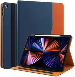 for iPad 10th Generation Case 10.9 Inch Case 2022 with Built-in Pencil Holder, Folio Stand Leather Cover with Multiple Angles & Auto Sleep/Wake for iPad 10.9 Inch, NavyBlue/Brown