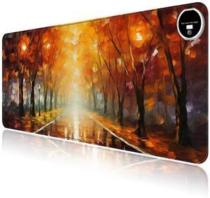 Heated Mouse Pad with 3 Levels Heated & 3 Hours Auto Shut-Off Mouse Pad for Warming Hands in Office Home, 31.5" x 13" Large Safe Desk Mat Hand Warmer,Maple Leaf Path