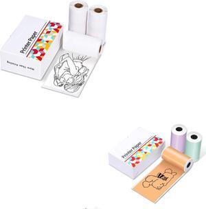 Ponek T02 White Self-Adhesive Paper, Black On White Paper, 50mm x 3.5m, 3 Rolls and T02/M02X/M02L Purple/Green/Orange Thermal Paper-20-Year Sticky 50mmx3.5m for Journal, 3 Rolls