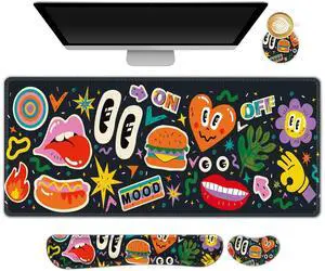 NXZGO Large Gaming Mouse Pad Set, 4 in 1 Extended Keyboard Desk Mat with Wrist Rest, Computer Game Mousepad, Non-Slip Desk Pad Protector Easy Typing Pain Relief for Home Office I Cartoon Heat Lips
