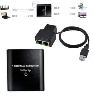 Pushua 100/1000 Mbps Ethernet Splitter 1 to 2/3, LAN Splitter Adapter with USB Power Cable, Compatible with Cat5/5e/6/7/8 Cables