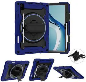 QYiiD Case for Honor Pad 8 12 Inch Tablet, Heavy Duty Rugged Protective Shockproof Cover Case for Kids with 360deg Rotatable Stand & Shoulder Strap for Honor Pad 8 12 inch 2022 (HEY-W09), NavyBlue