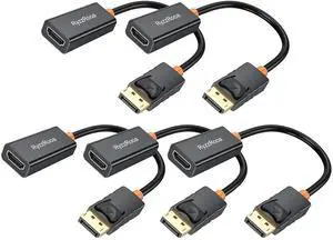 RyzzRooa 4K DisplayPort to HDMI Adapter, 5 Pack, Gold-Plated Male Display Port to Female HDMI Adapter, Uni-Directional DP to HDMI Adapter Cable Compatible with PC, Laptop, Monitor, Projector