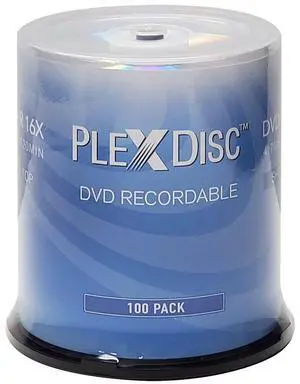 PlexDisc DVD+R 4.7GB 16x Recordable Media Silver Top Disc - 100 Disc Spindle (FFP) 63C-115-BX Black