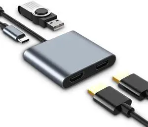 USB C to Adapter, 4K 30HZ 4 in 1 Multi Monitor Adapter, 5 Gbps USB C Hub Multiple Docking Station with 60W PD Charging, for OS X, for Win, for Android, for Linux Systems