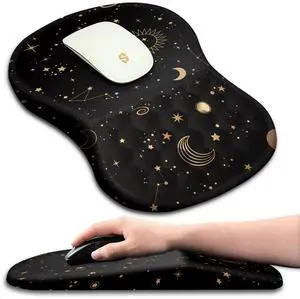 Ergonomic Wrist Rest Support Mouse Pad, Massage Design Relief Carpal Tunnel Pain, Entire Memory Foam Non-Slip, Computer Mouse Pads for Wireless, Starry Sky