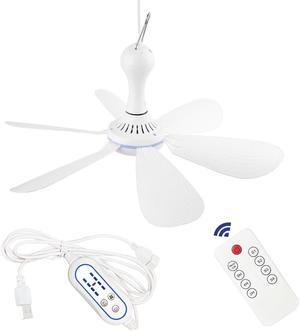 SCOOYEEES Silent USB Powered Ceiling Fan with Remote Control Timing 4 Speed, Quiet Small DC Plug in Ceiling Fan Hanging Fan for Camping Bed RV Tent Canopy Room