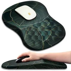 Ergonomic Mouse Pad with Wrist Rest Support, Massage Design Mouse pad Relief Carpal Tunnel Pain, Entire Memory Foam Non-Slip Mouse Pad, Computer Mouse Pads for Wireless Mouse Pad,Green Leaves