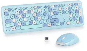 SbocKeeb Wireless Typewriter Keyboard and Mouse Combo Retro 104 Key Full Size Office Set Blue with Silent Round Keycaps, Ideal for Laptop and Desktop PCs, Cute Design Keyboard (Blue)