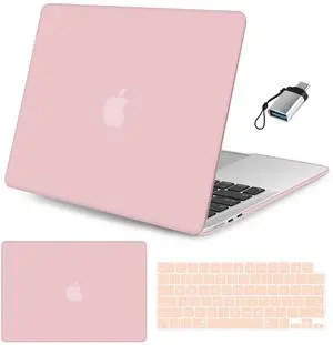 Seorsok Compatible with MacBook Air 15 inch Case 2023 2024 Release A2941 M2&M3 A3114 Touch ID,Ultra Thin Laptop Plastic Hard Shell Case&Keyboard Skin&Type C Adapter 1Pack,Pink