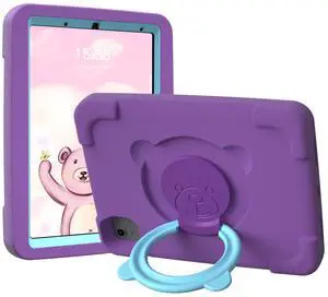 PZOZ iPad Kids Case Compatible for iPad Air 4th 2020 & Air 5th 2022 Generation 10.9 inch, EVA Shockproof Rotate Handle Folding Stand Heavy Duty Protective Cute Cover for Boys Girls (Purple)