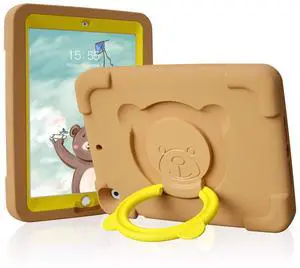PZOZ iPad Kids Case Compatible for iPad Pro/Air 3rd Generation 10.5 in, EVA Shockproof Rotate Handle Folding Stand Heavy Duty Protective Cute Cover for Boys Girls (Brown)